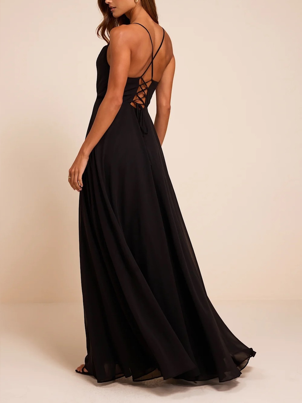 NWT Sz XL Lulus Romantically Speaking Black Cowl Lace-Up Maxi Dress Sleeveless